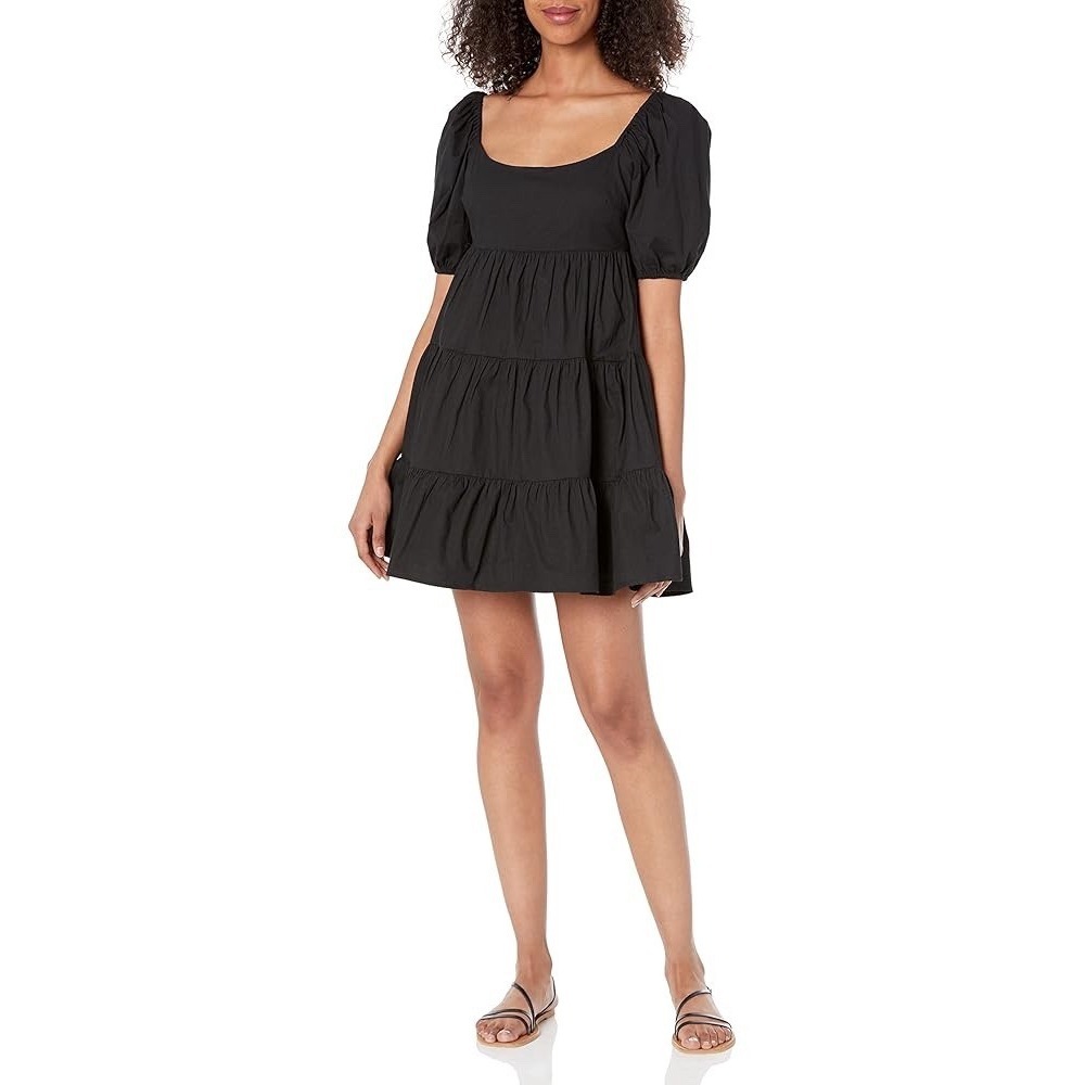 Nia Women Black Tiered Puff Sleeve Babydoll Mini Dress Size‎ S NWT